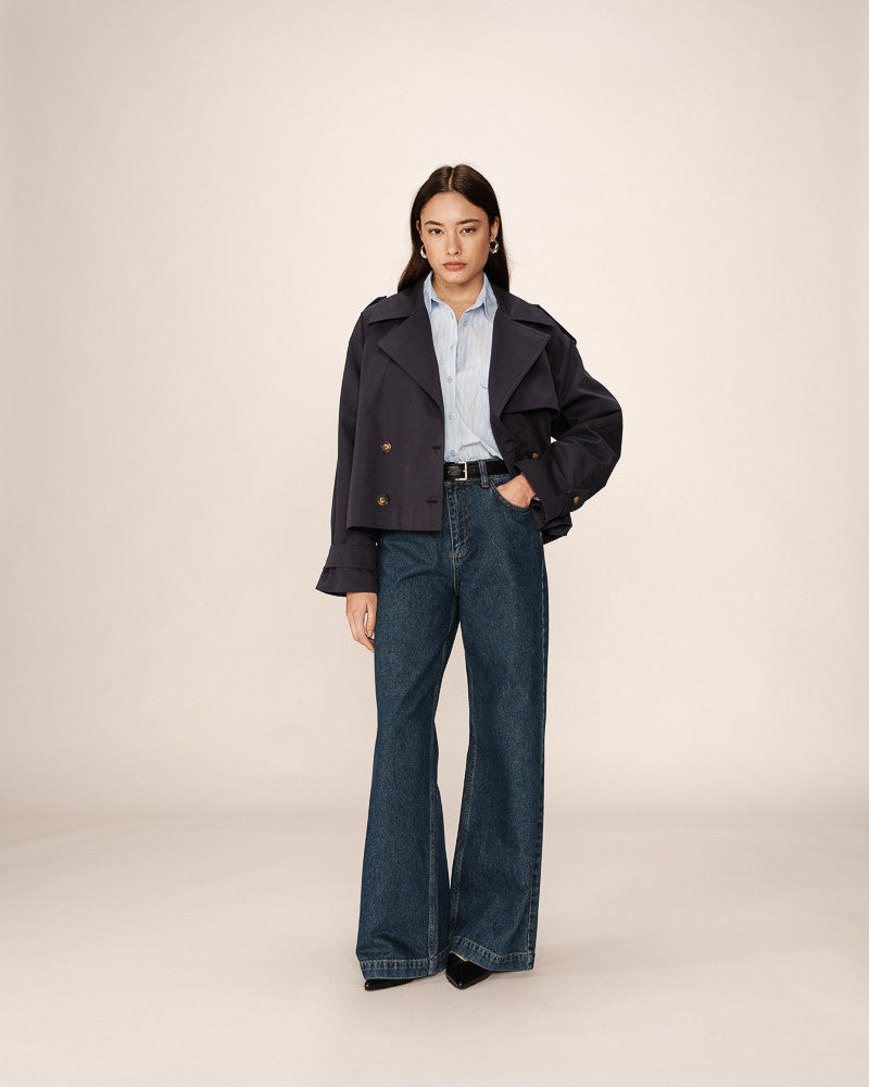 Grace & Mila - Trench PRINTEMPS - Marine - Boutique Adam & Eve marque canadienne, marque québécoise