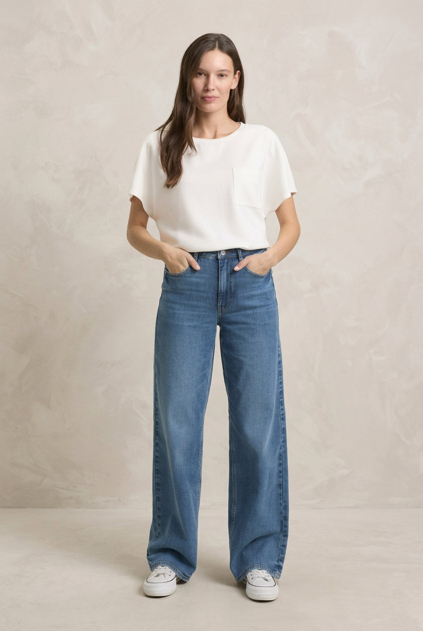 Tom Tailor Top 1050844 Scuba tee with pocket - Off-white