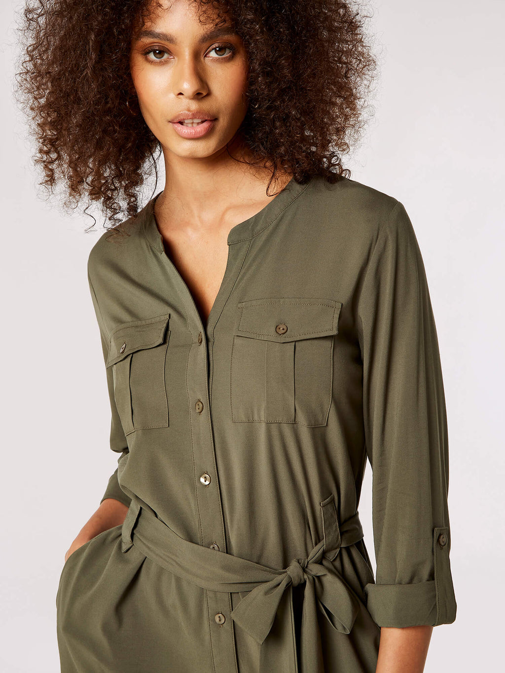 Khaki on sale button dress