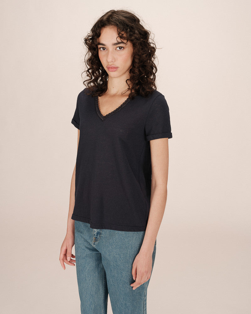 Grace & Mila - T-shirt - SPACE - Navy - Boutique Adam & Eve marque canadienne, marque québécoise