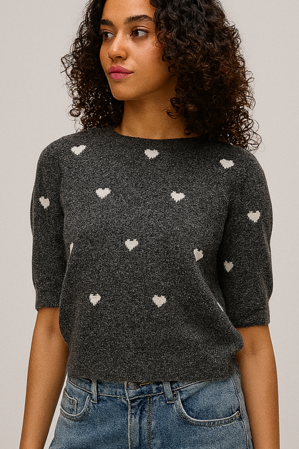 Vero Moda - Sweater DOTTY HEART - Grey - Boutique Adam & Eve marque canadienne, marque québécoise