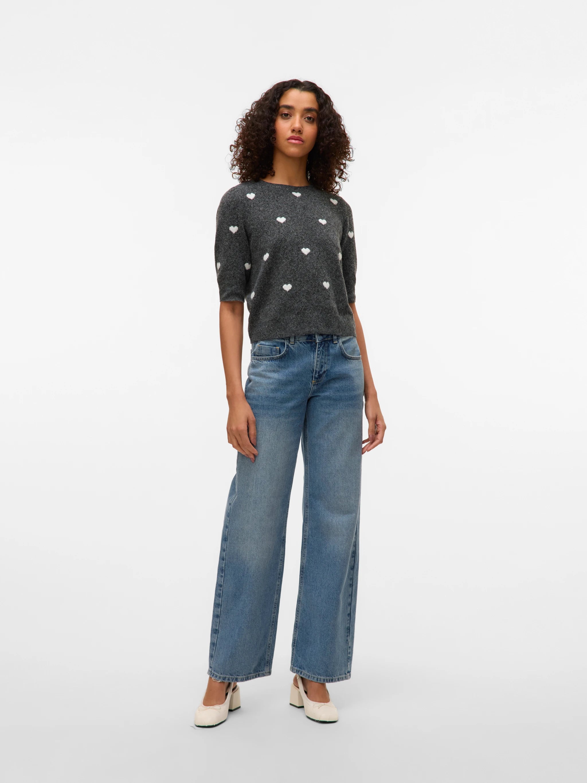 Vero Moda - Sweater DOTTY HEART - Grey - Boutique Adam & Eve marque canadienne, marque québécoise