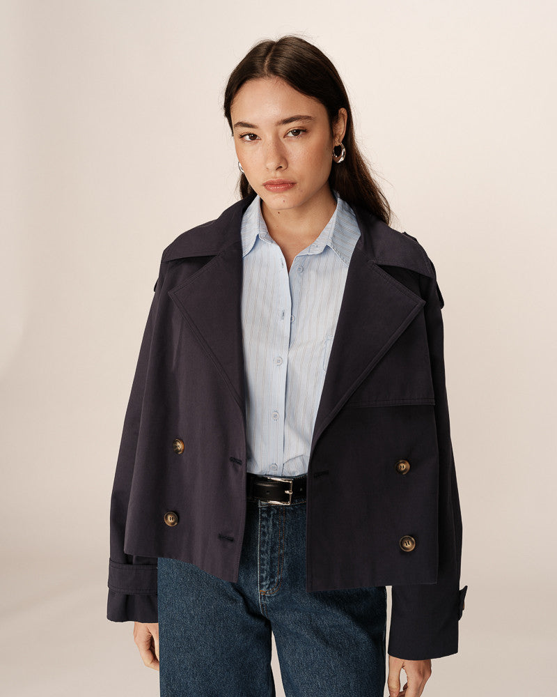 Grace & Mila - Trench PRINTEMPS - Marine - Boutique Adam & Eve marque canadienne, marque québécoise