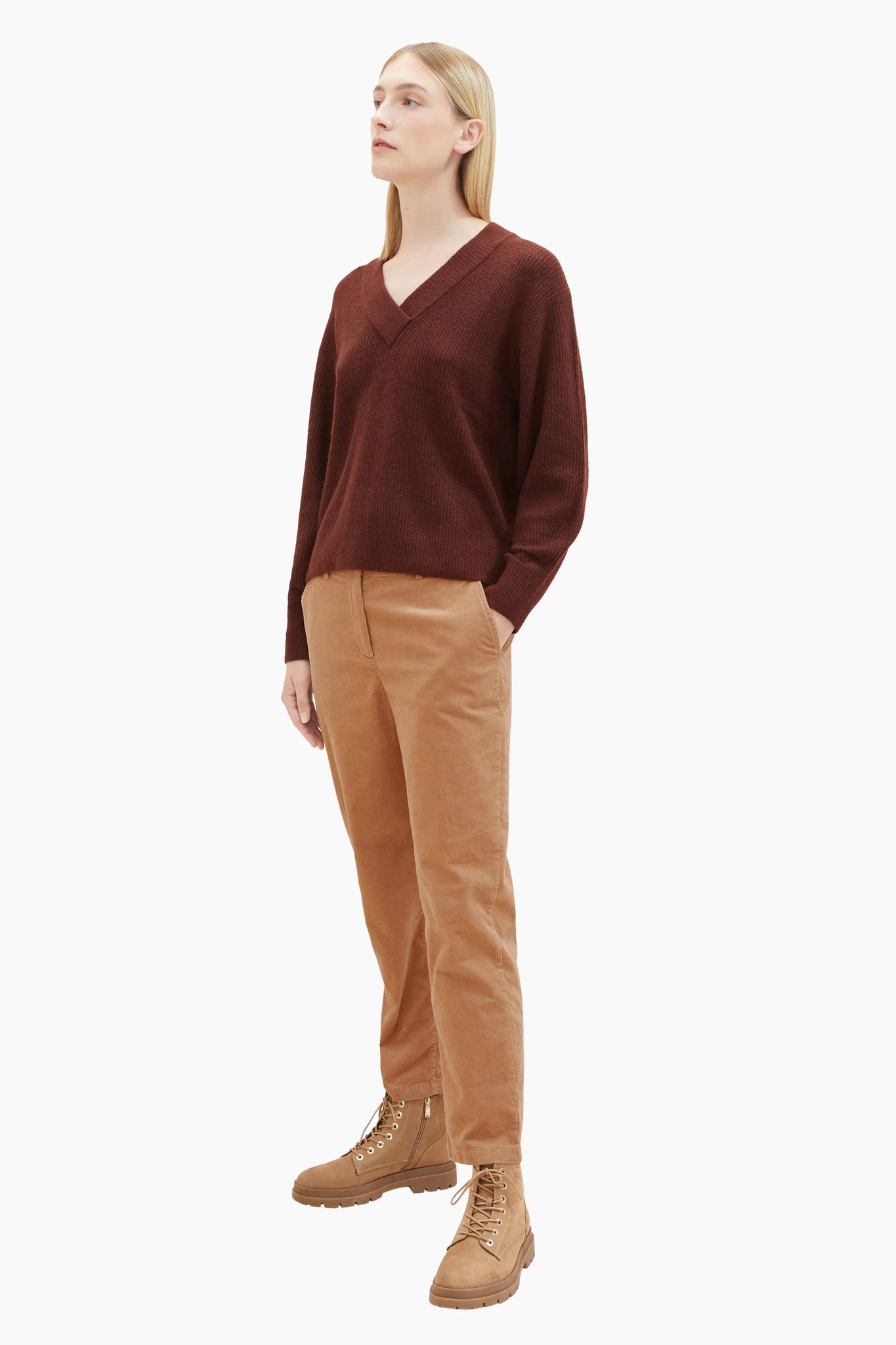 Tom tailor 1037771 marron v-neck sweater