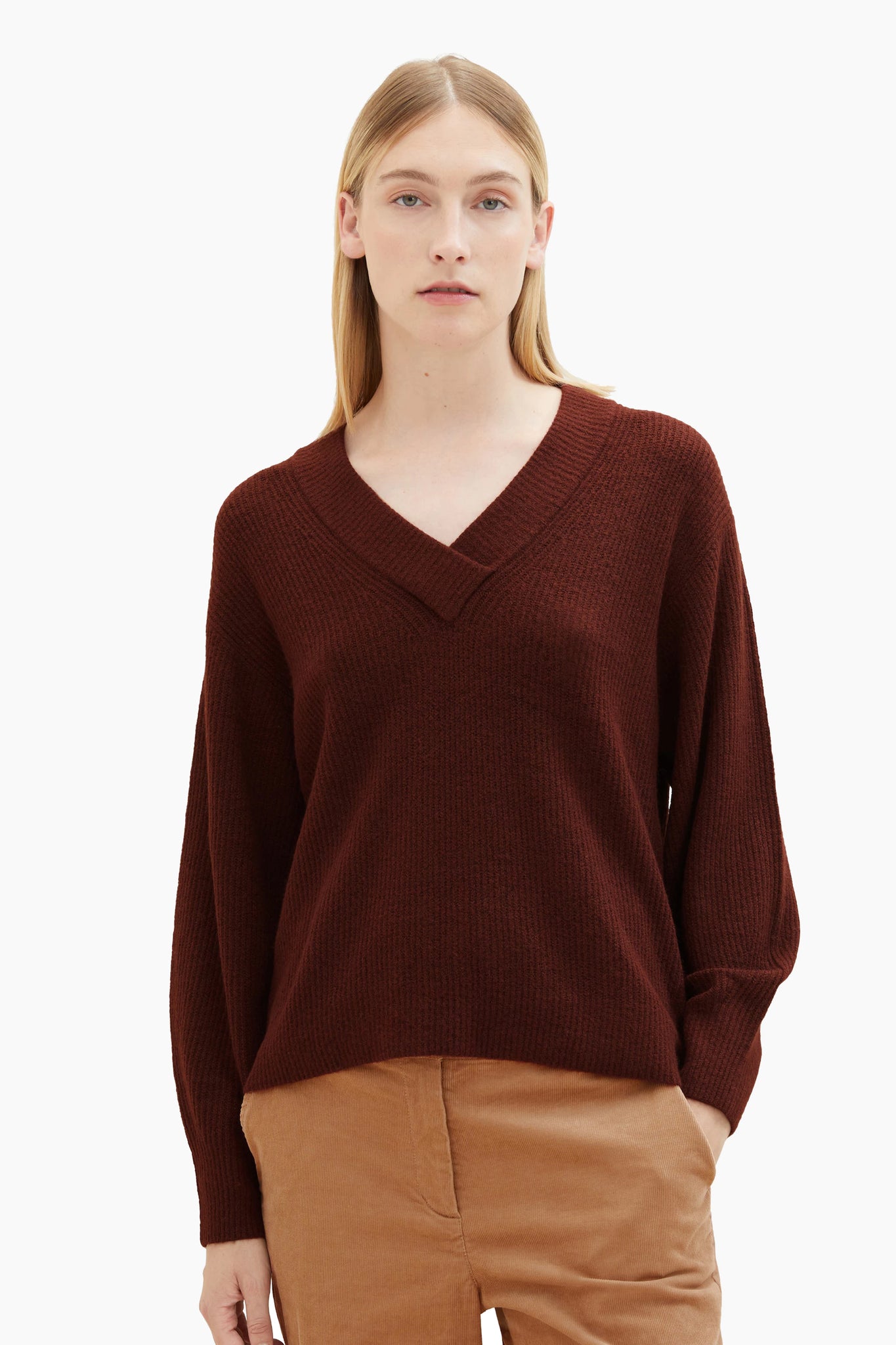 Tom tailor 1037771 marron v-neck sweater