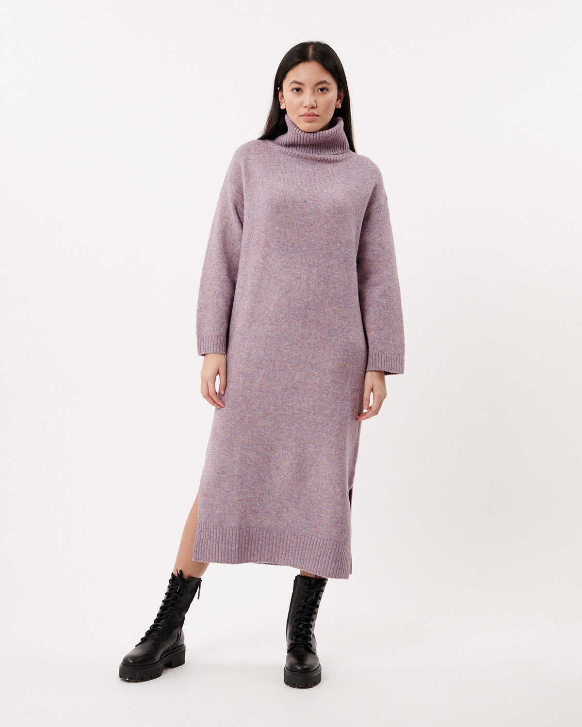 Frnch MS23-74 lilac knitted turtleneck dress