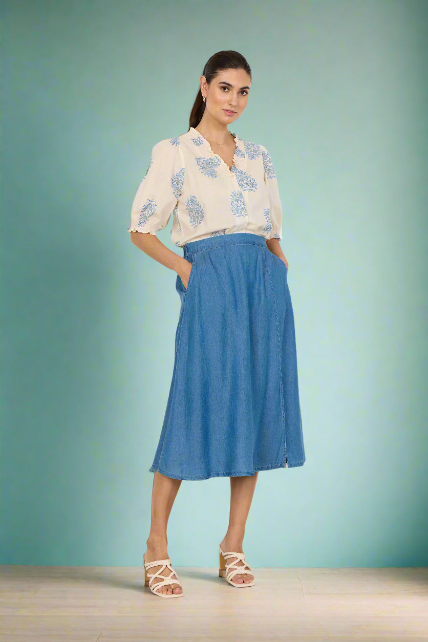 Soya Concept - Skirt LIV 52 - Blue - Boutique Adam &amp; Eve marque canadienne, marque québécoise