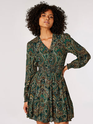 Apricot 768932 green paisley print dress