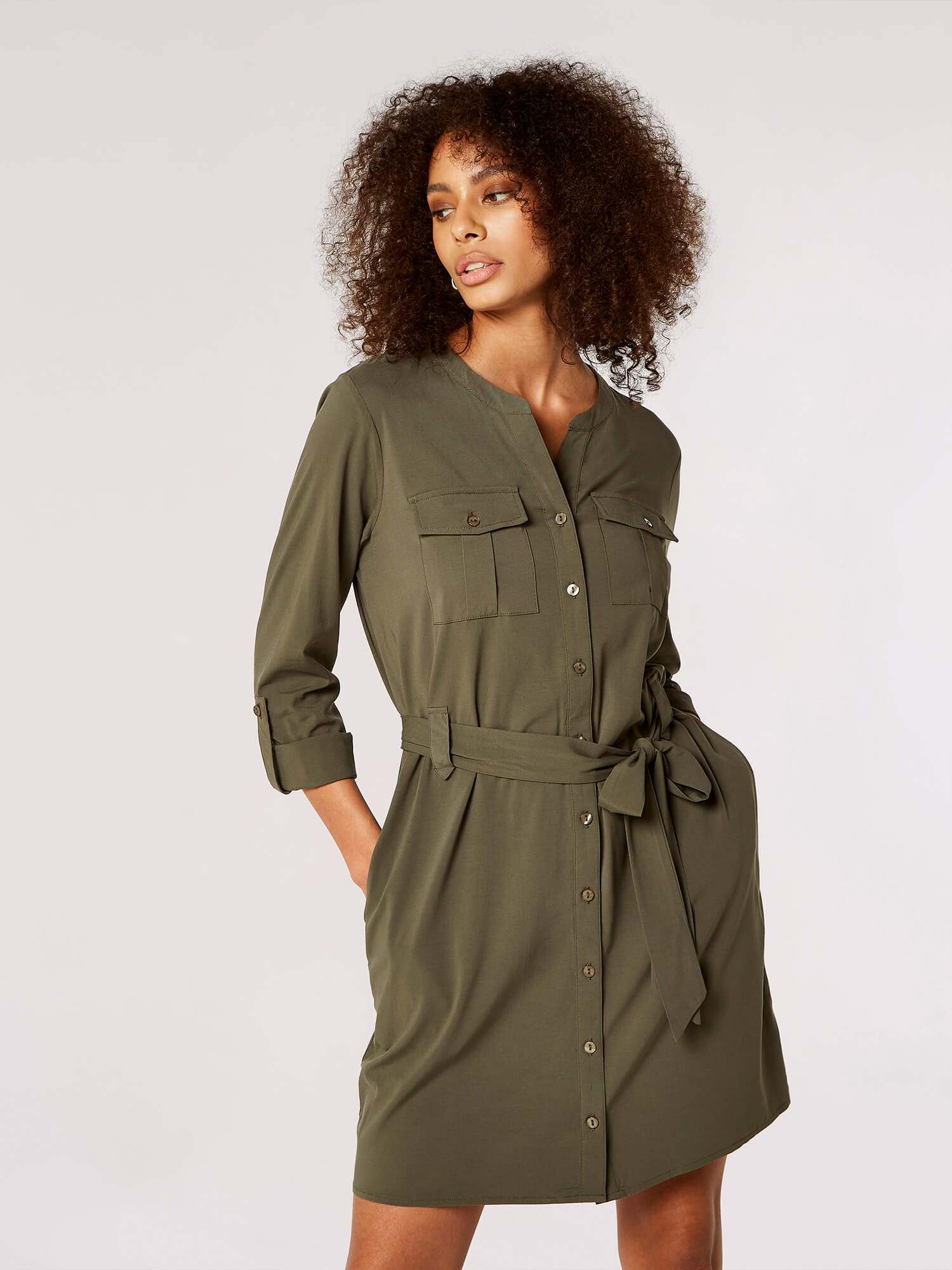 Khaki button front outlet dress