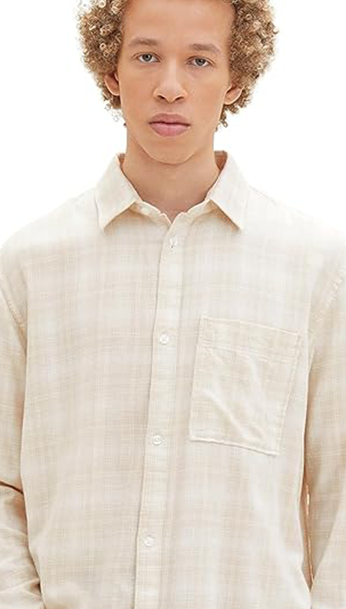 Tom tailor 1037442 sand long sleeve checkered shirt