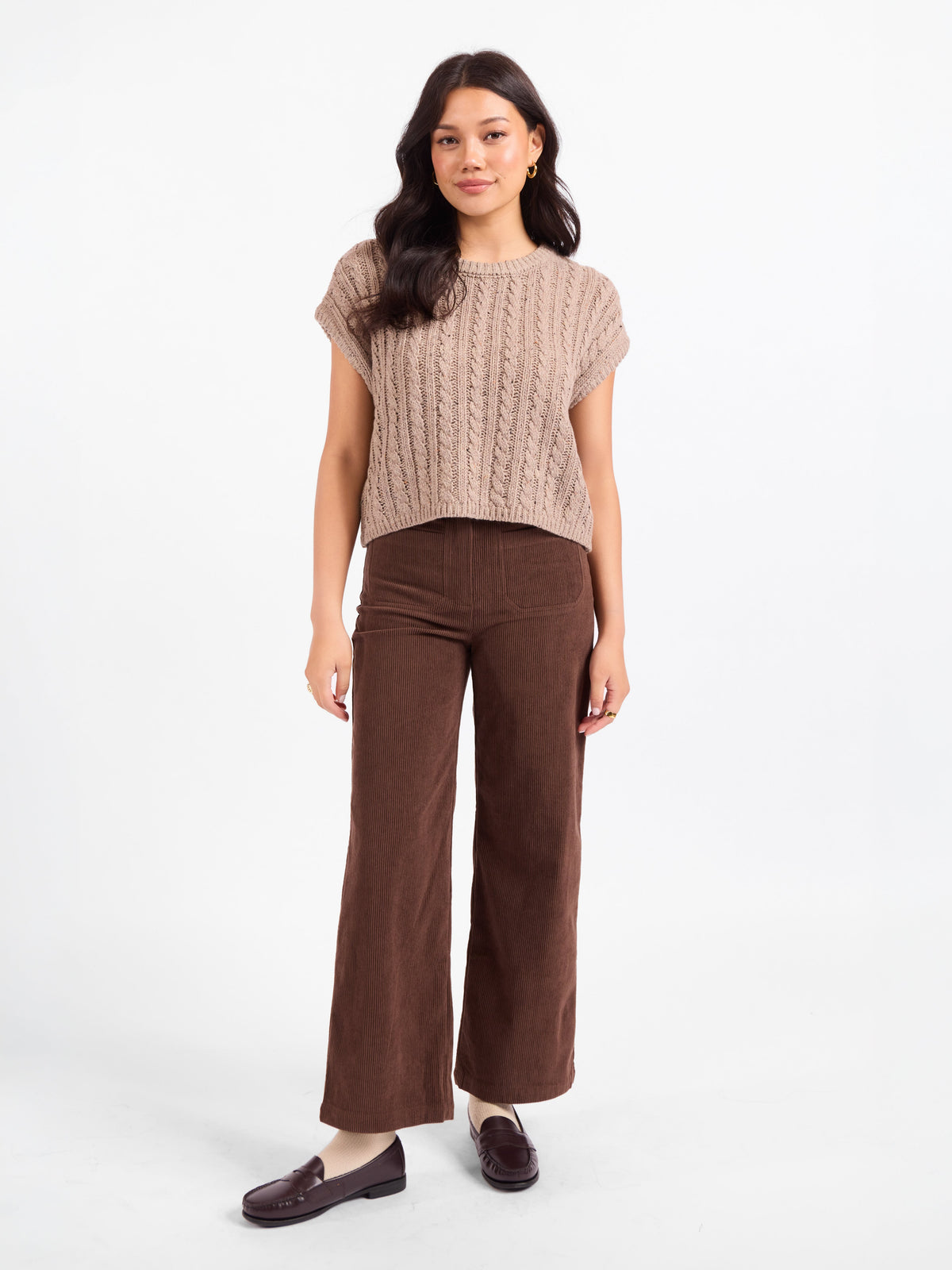 Sadie &amp; Sage Vest AJ3413 Effortless Cable Knit - Grey-Beige