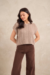 Sadie & Sage Vest AJ3413 Effortless Cable Knit - Grey-Beige