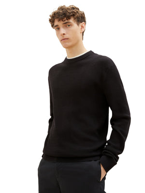 Tom tailor 1038674 black white crew neck sweater