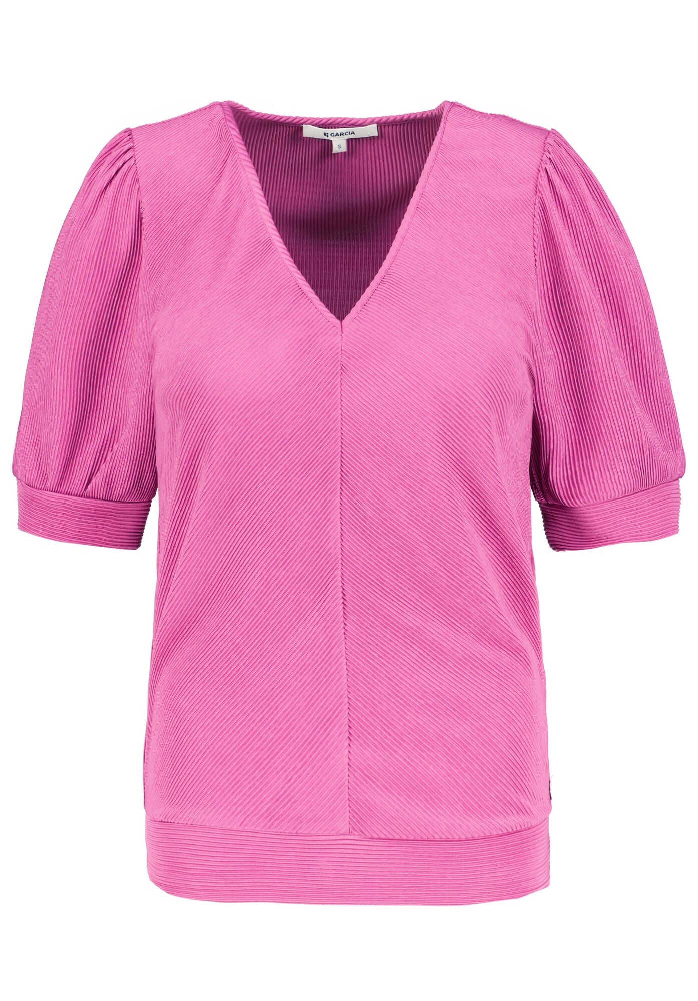 Garcia G30008 pink v-neck top with puff sleeves