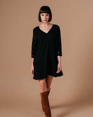 Grace & Mila LEONIE v-neck dress with lace sleeves