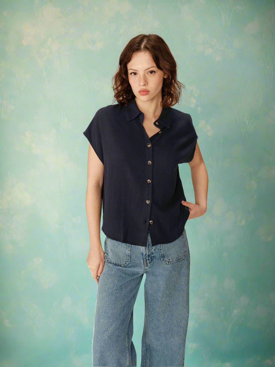Grace &amp; Mila - Blouse PEREZ - Navy - Boutique Adam &amp; Eve marque canadienne, marque québécoise