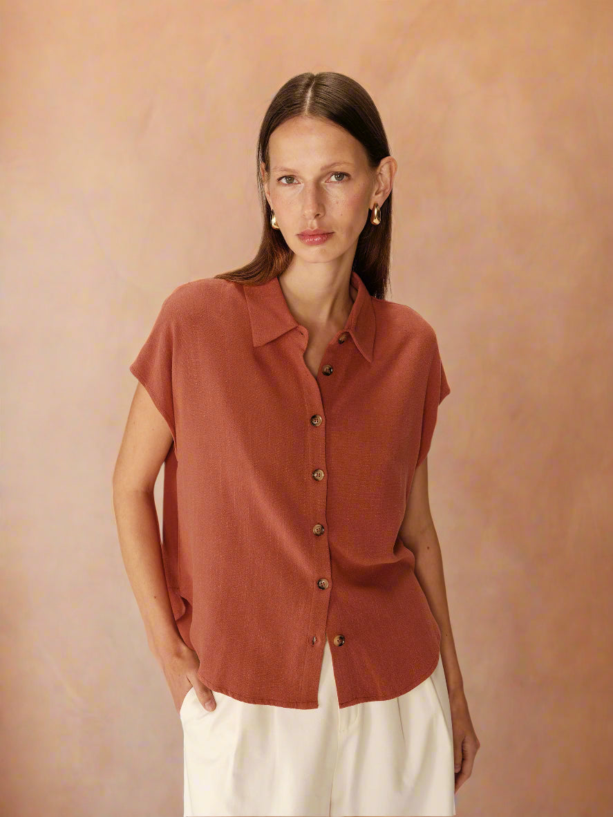 Grace &amp; Mila - Blouse PEREZ - Terracotta - Boutique Adam &amp; Eve marque canadienne, marque québécoise