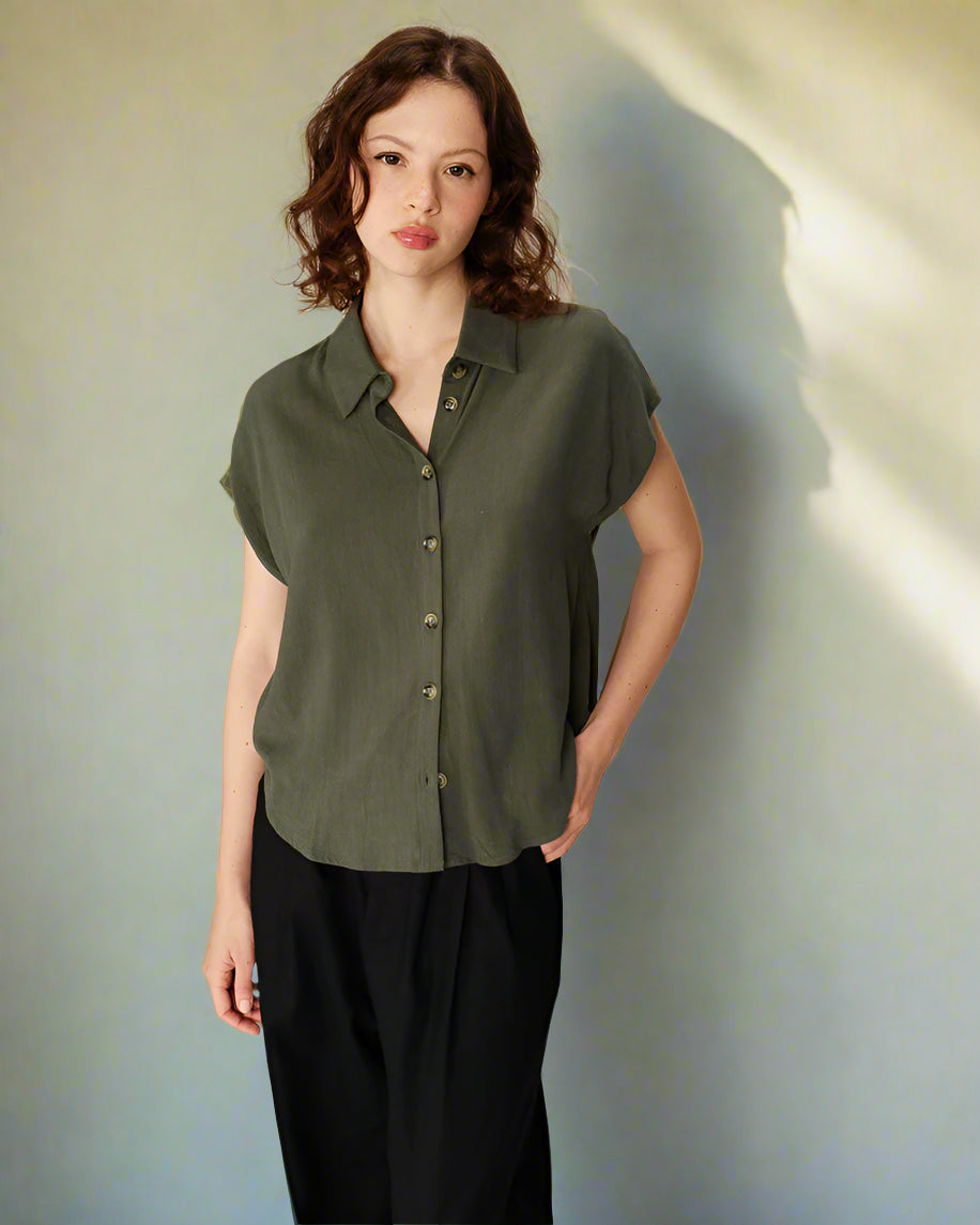 Grace &amp; Mila - Blouse PEREZ - Khaki - Boutique Adam &amp; Eve marque canadienne, marque québécoise