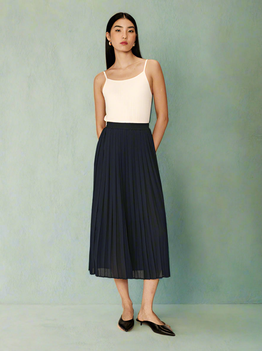 Grace &amp; Mila - Skirt PLISSE - Navy - Boutique Adam &amp; Eve marque canadienne, marque québécoise