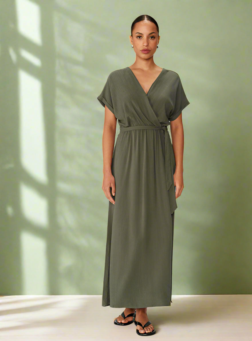 Grace &amp; Mila - Dress POLLEN - Khaki - Boutique Adam &amp; Eve marque canadienne, marque québécoise