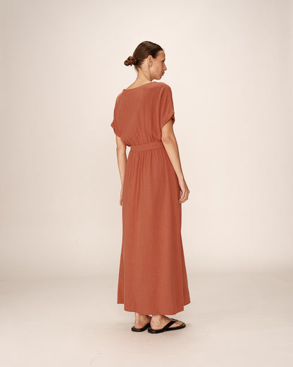 Grace &amp; Mila - Dress POLLEN - Terracotta - Boutique Adam &amp; Eve marque canadienne, marque québécoise