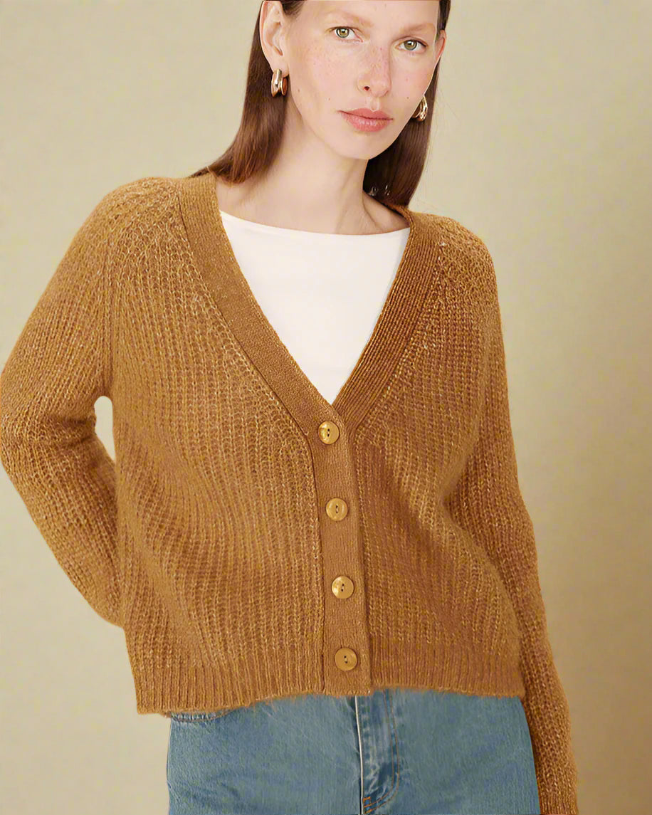 Grace &amp; Mila - Cardigan SALUDA - Ocher - Boutique Adam &amp; Eve marque canadienne, marque québécoise