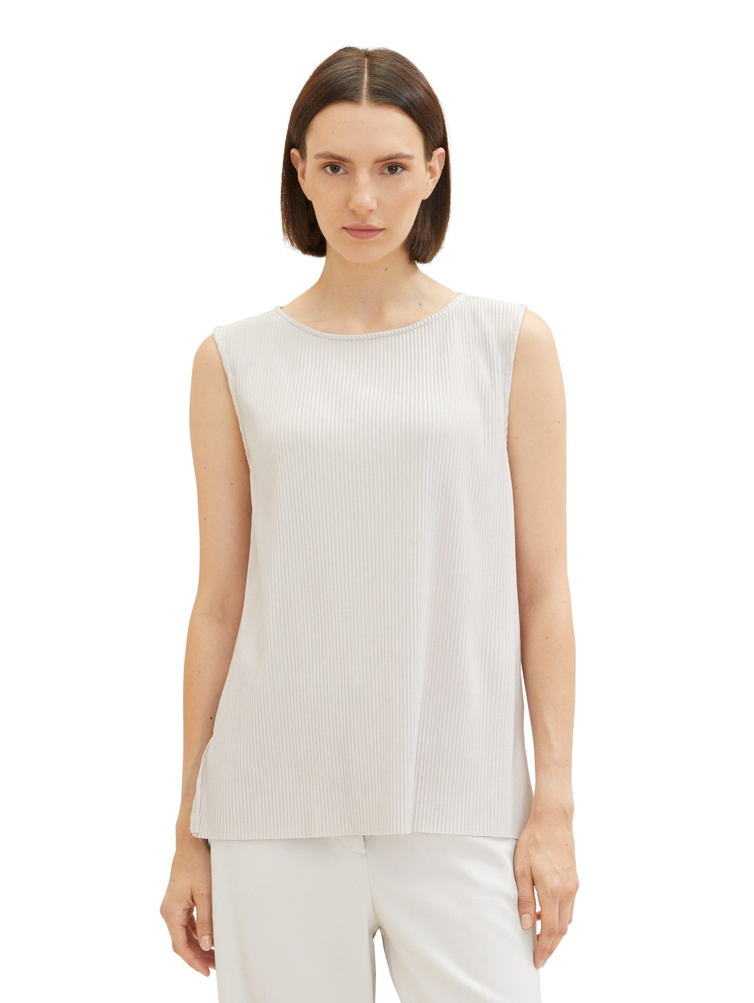 Tom tailor 1038074 off white ribbed sleeveless top