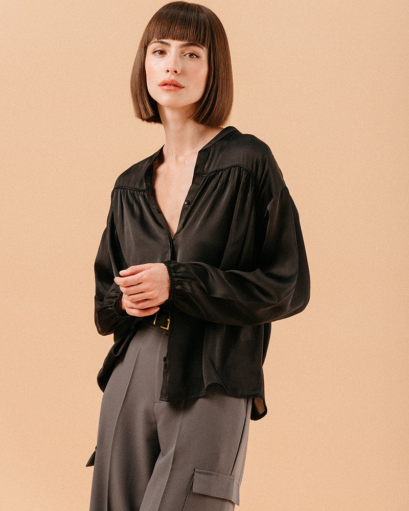 Grace Mila Blouse fluide en satin noir LONIE Adam ve