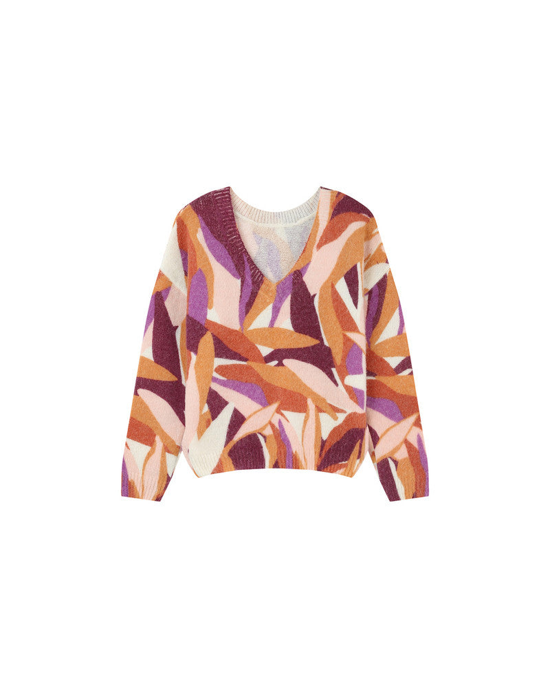 Grace & Mila LAEL terracotta v-neck printed sweater